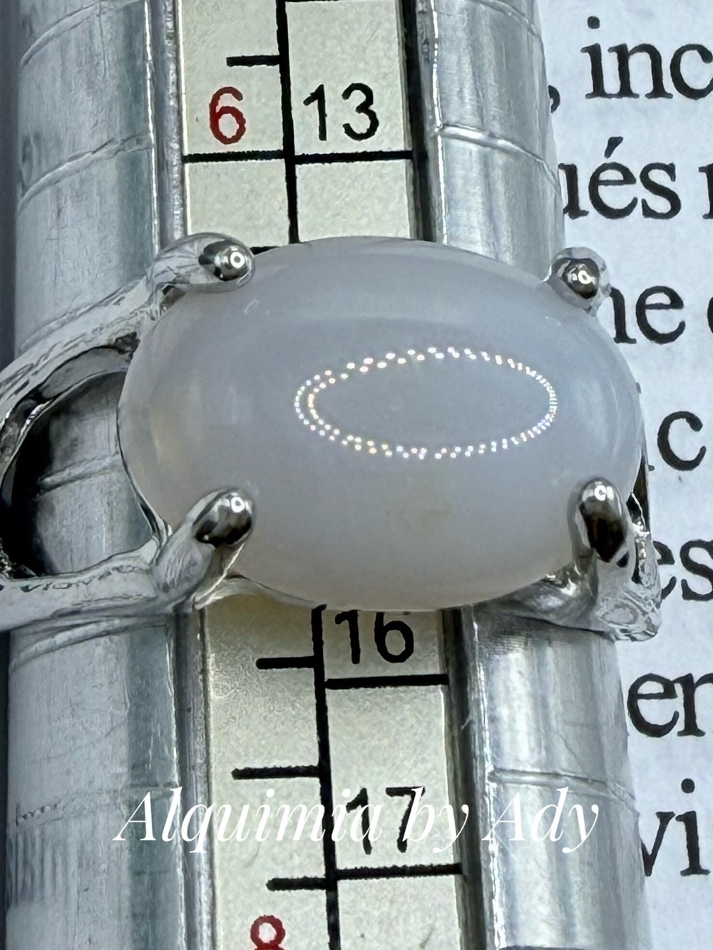 White Moonstone Silver Prong Ring